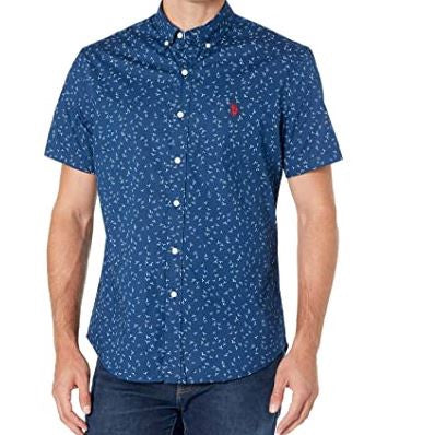 US POLO ASSN. Men Shirt Short Sleeve Button Down Us Polo Navy Print
