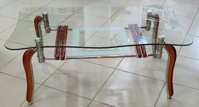 Glass Table Wood Brown & Glass A1019