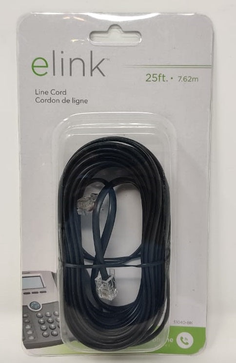 ELINK Telephone Extension Cord 25' 7.62M 51040-BK