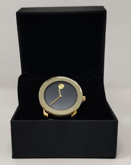 GENERIC Watch Fashion Women Gold with Black Leather Smooth Strap