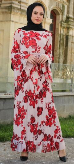OZ DUMAN Dress Pleated Floral Orange