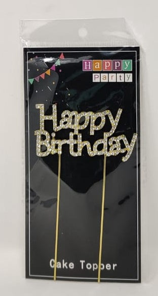 Party Cake Topper Happy Birthday Gold with Stones YS54
