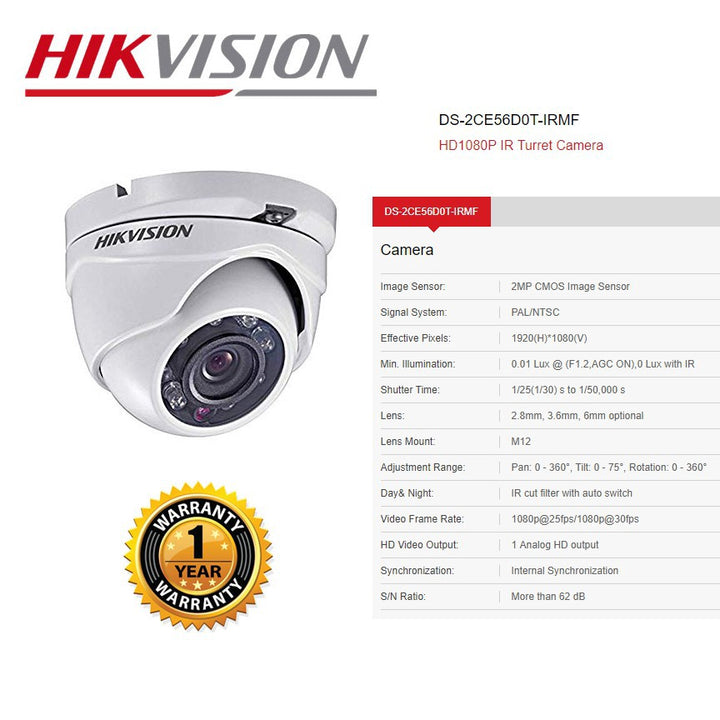 HIKVISION Security Camera Dvr DS-2CE56D0T-IRMF Turbo HD Dome