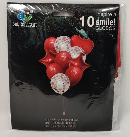 Party Balloons with Confetti Colored and Clear Kit 10PCS Pack HL149 H.l