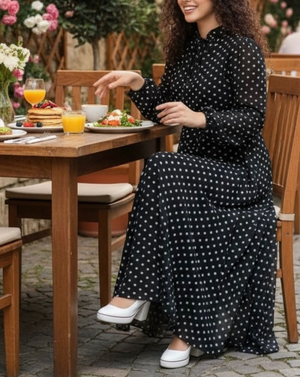 Dress Print Lined Polka Dots Black / Blue