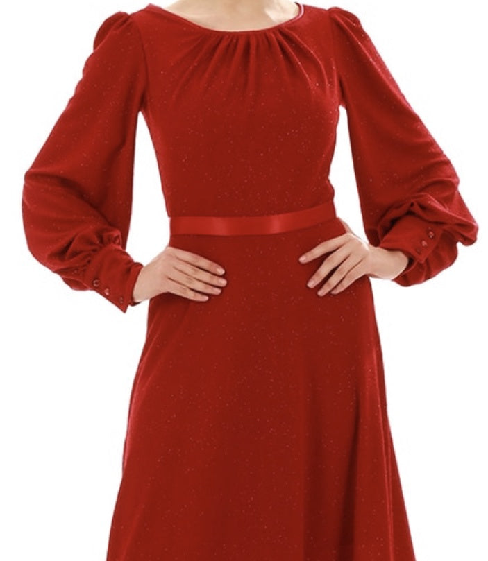 GENERIC Dress Ruby Red Lined with Bishop Sleeve