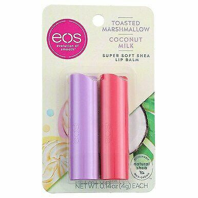 EOS Makeup Lip Balm Super Soft Shea 24 Hour Hydration Lip Care to Moisturize Dry Lips Gluten Free 0.14OZ 2PCS Pack