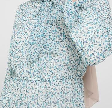 Dress Lined Floral White & Green with Tie