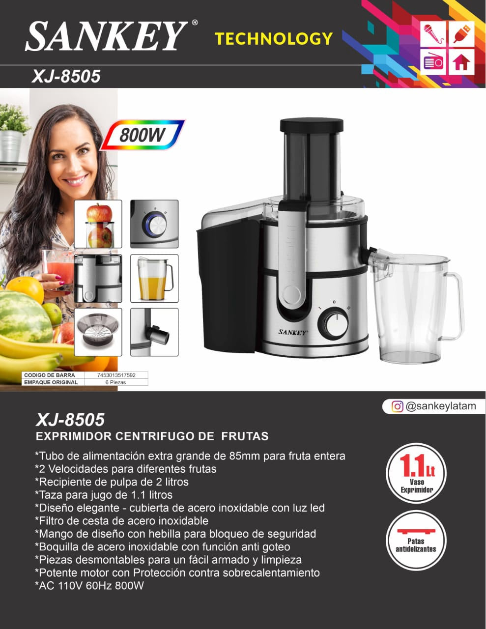 SANKEY Juice Extractor Xj 8505 800W