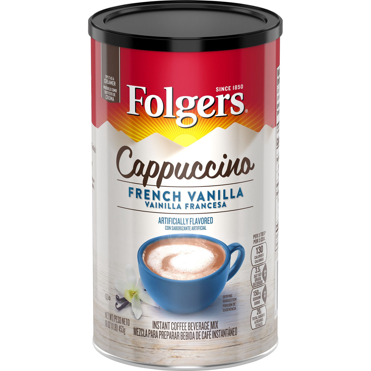 FOLGERS Coffee Cappuccino French Vanilla Instant 16OZ 453G
