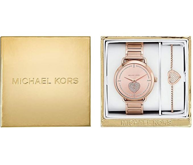 MICHAEL KORS Watch Set Women's Portia THREE-HAND Rose GOLD-TONE Stainless Steel Watch MK4468