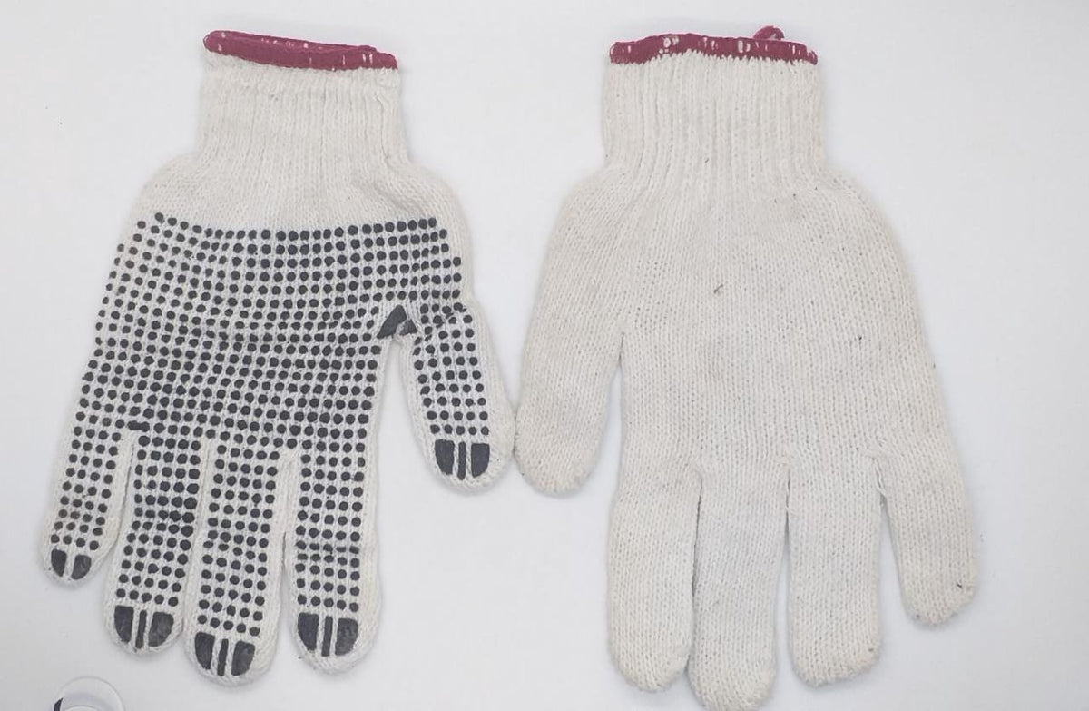 Gloves Cloth Red & Blk & Blue Dots Rubber