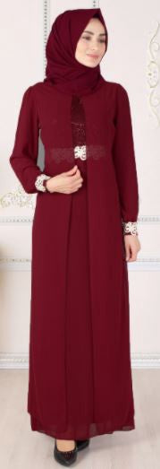 SELVINUR Dress Plus Size Burgandy Lace Detail