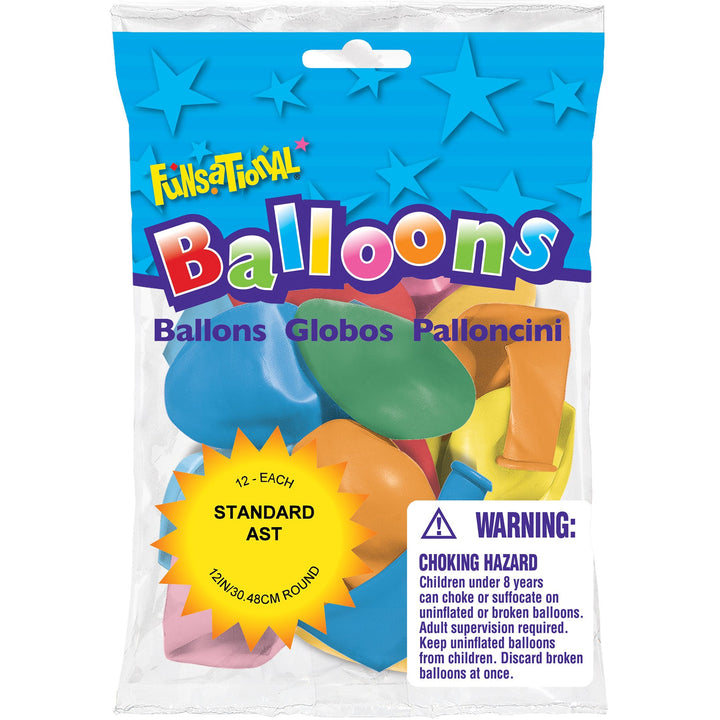 Party Balloons Funsational 12" 30CM 12PCS Pack Helium Quality Round Pearl Asst