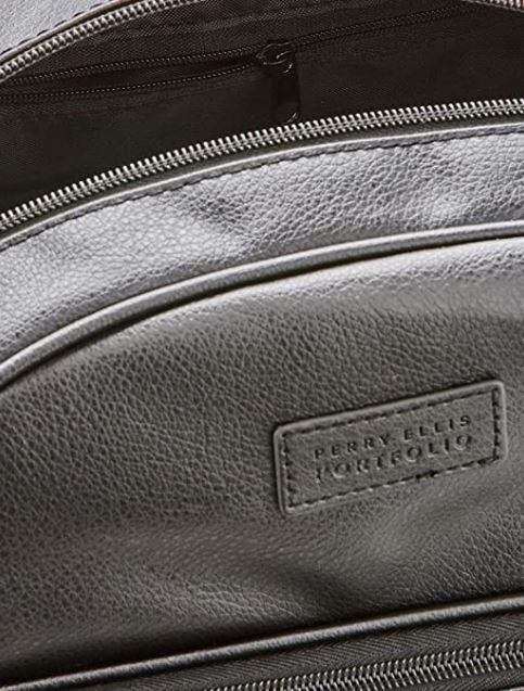 PERRY ELLIS Bag Portfolio Leather Zip Top Pebble Travel Case