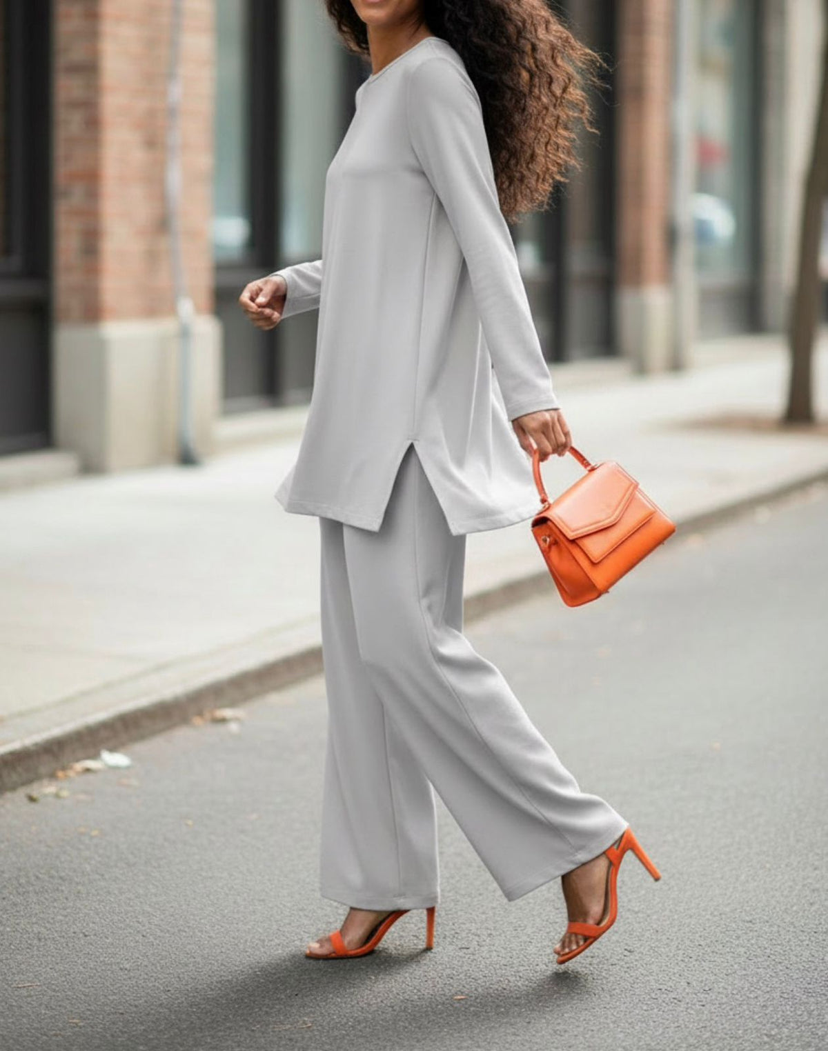 Pants Suit 2PC Set Grey / Beige