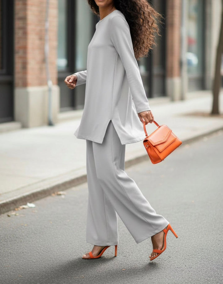 Pants Suit 2PC Set Grey / Beige