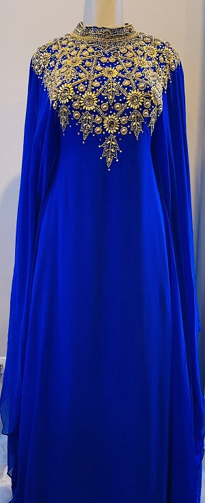 GENERIC Gown Beaded Royal Blue Gold Beads Inner Waist Tie