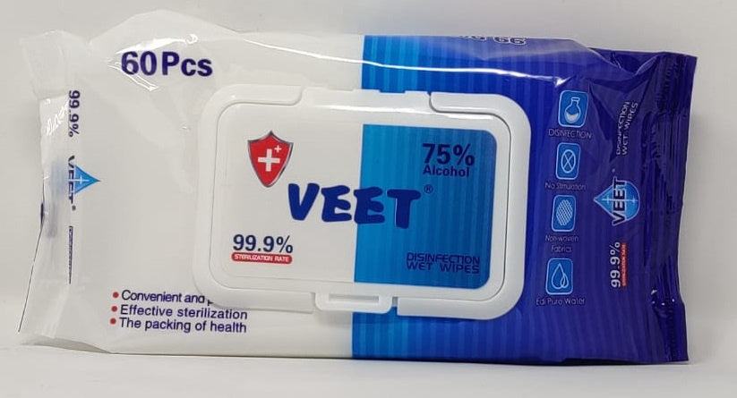 Wet Wipes Disinfecting 99.9% with 75% Alcohol Veet 60PCS