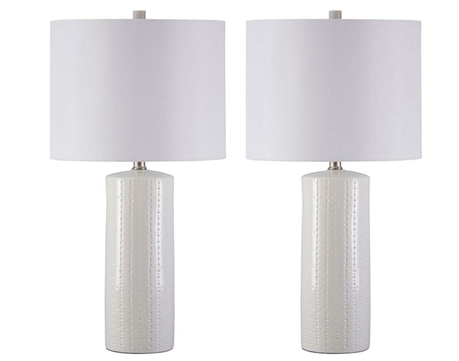 ASHLEY Table Lamp Signature Design Steuben Textured Ceramic Set of 2 Solid White L177904