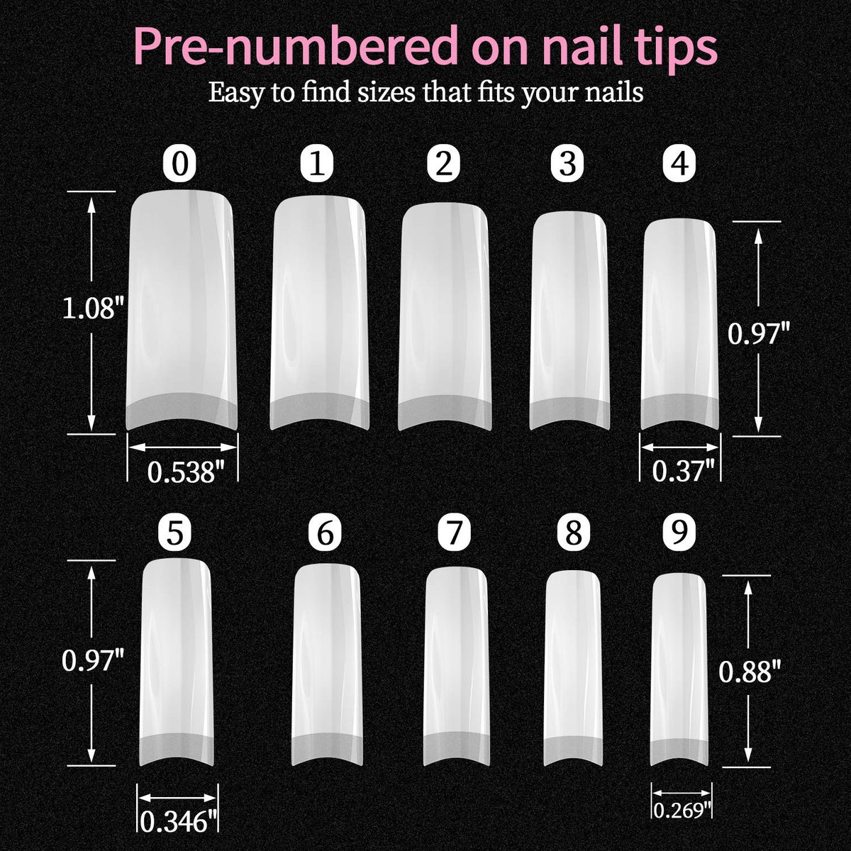 Nails Acrylic Nail Tips 500PCS French Fake Nails Natural False Nail Tips with Nail Clipper and Storage Case for Nail Art Salon and Home Diy (10 Sizes)