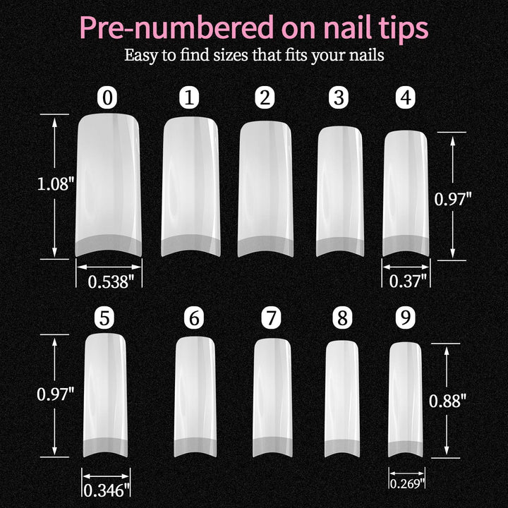 Nails Acrylic Nail Tips 500PCS French Fake Nails Natural False Nail Tips with Nail Clipper and Storage Case for Nail Art Salon and Home Diy (10 Sizes)