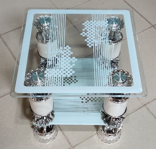 Glass Table Square White & Silver CJ331