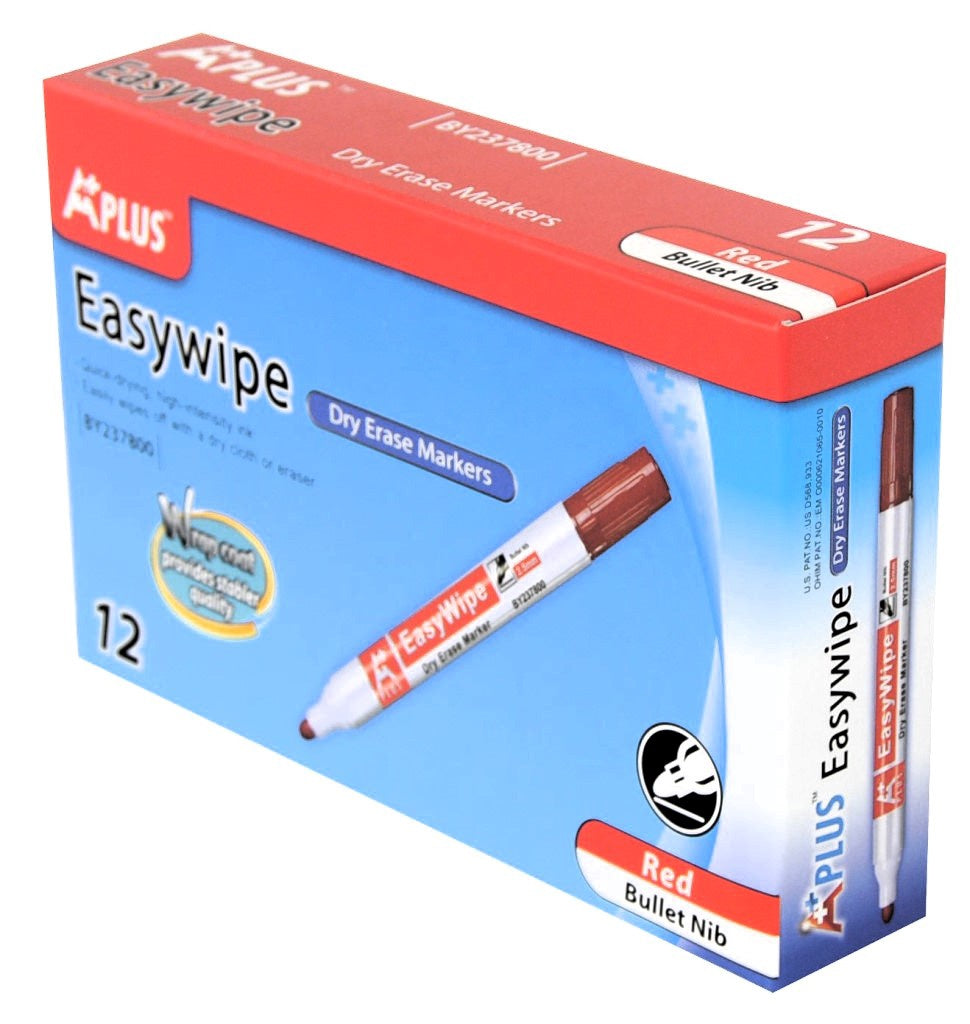 BEIFA Stationery Whiteboard Dry Erase Marker A+ Plus Red Easywipe BY237800 Bullet Nib 12PCS Box