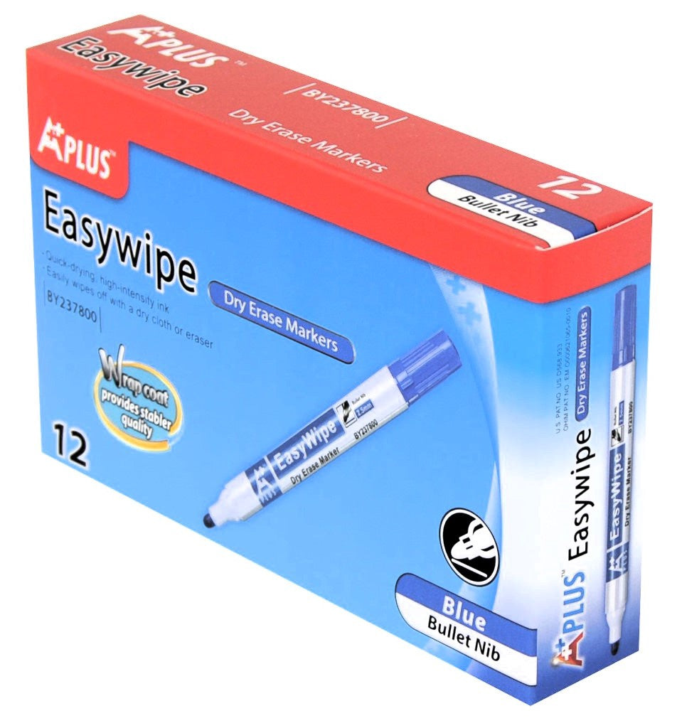 BEIFA Stationery Whiteboard Dry Erase Marker A+ Plus Blue Easywipe BY237800 Bullet Nib 12PCS Box