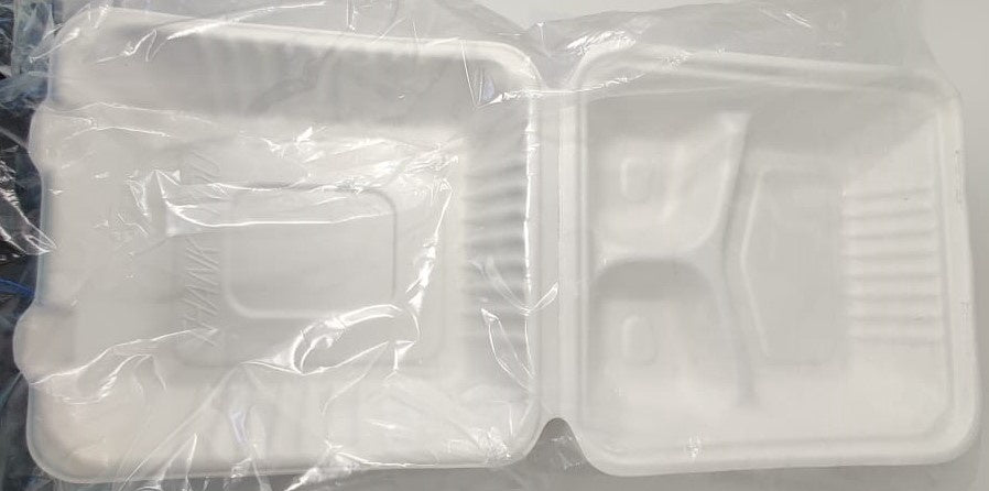 Food Box Biodegradable 8" X 8" 100PCS Pack 3 Comparment