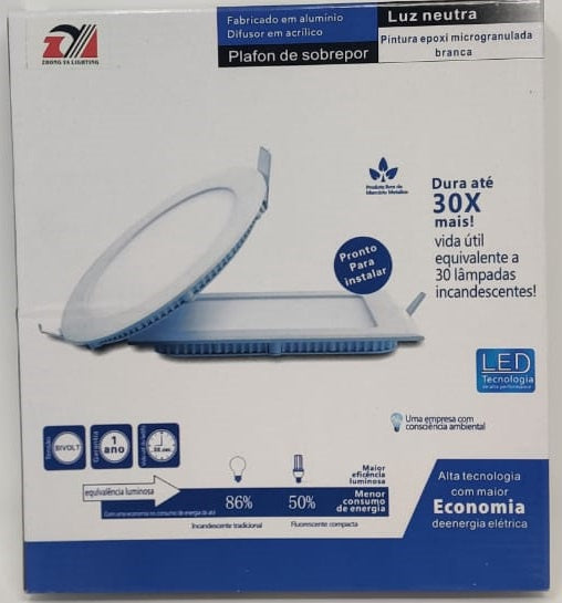 Light LED Panel 18W Round White Flat Zhong Ya Lighting 85-265V 6500K