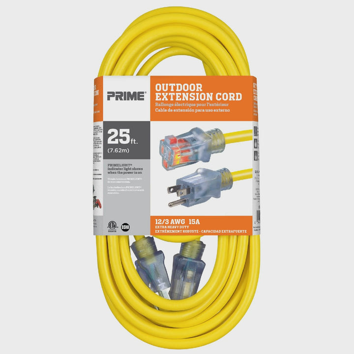 PRIME Extension Cord Outdoor 25' EC511825 12/3 Awg 15A