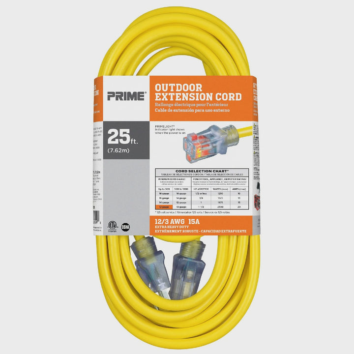 PRIME Extension Cord Outdoor 25' EC511825 12/3 Awg 15A