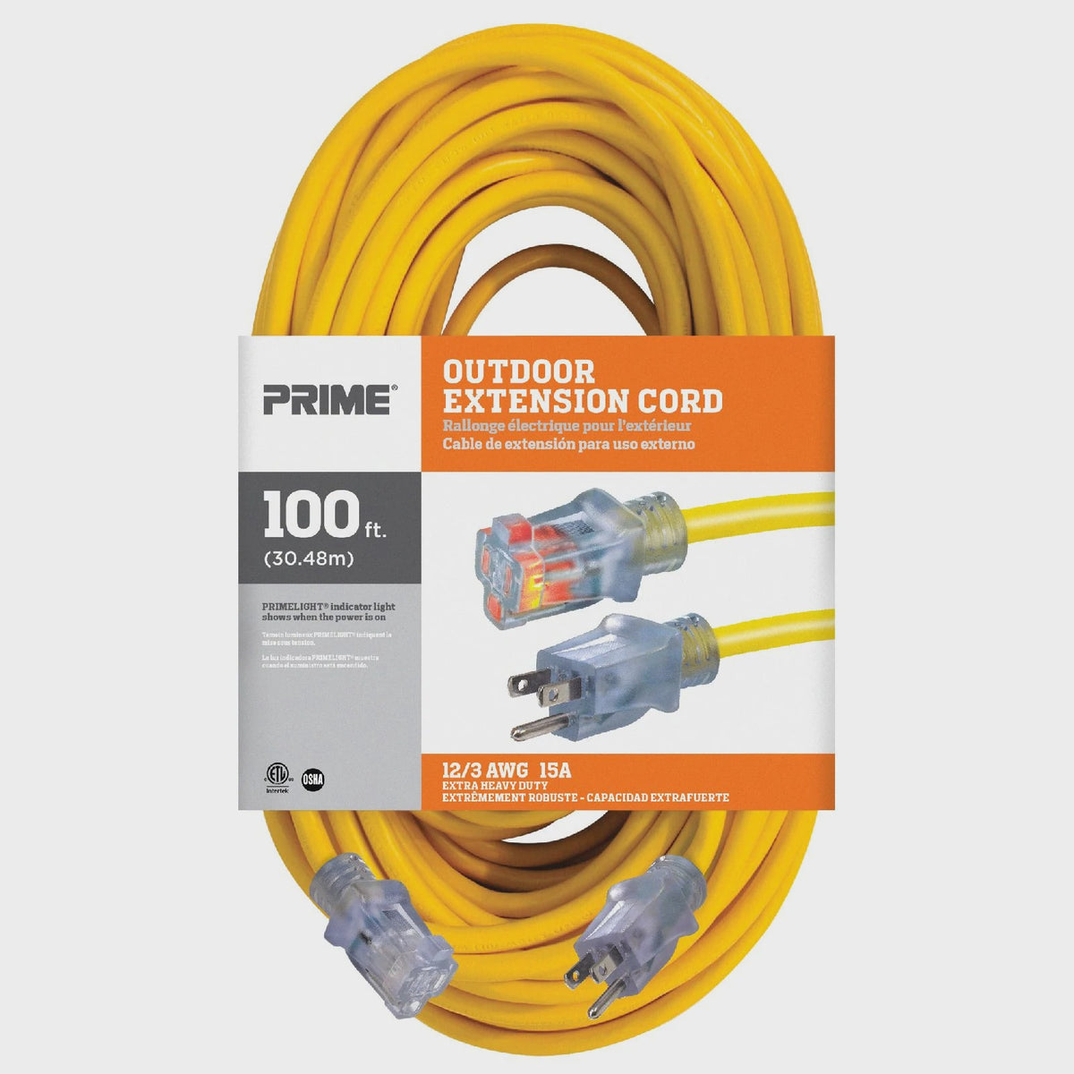 PRIME Extension Cord Outdoor 100' EC511835 12/3 Awg 15A