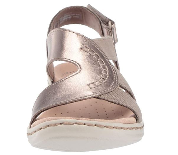 CLARKS Footwear Women's Leisa Joy Pewter Metallic Leather Textile