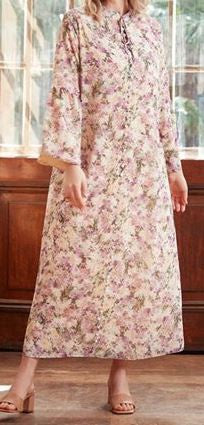 Dress Gown Lined Chiffon Floral Plus Size Covered Button