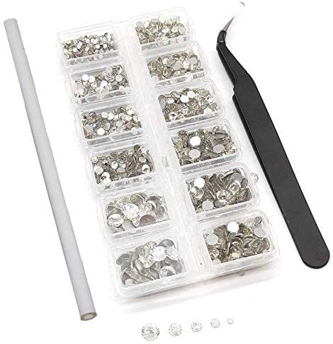 Nails Queenme 2100PCS Flat Back Crystals Clear Rhinestones Mix Size 2MM-6MM Flatback Art Rhinestones Round Glass Gems Stones for Shoes Diy Crafts Decoration with Wax Pen and Tweezers
