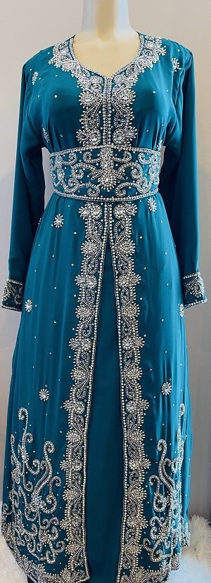 GENERIC Gown Beaded Teal with Silver Stones and Band