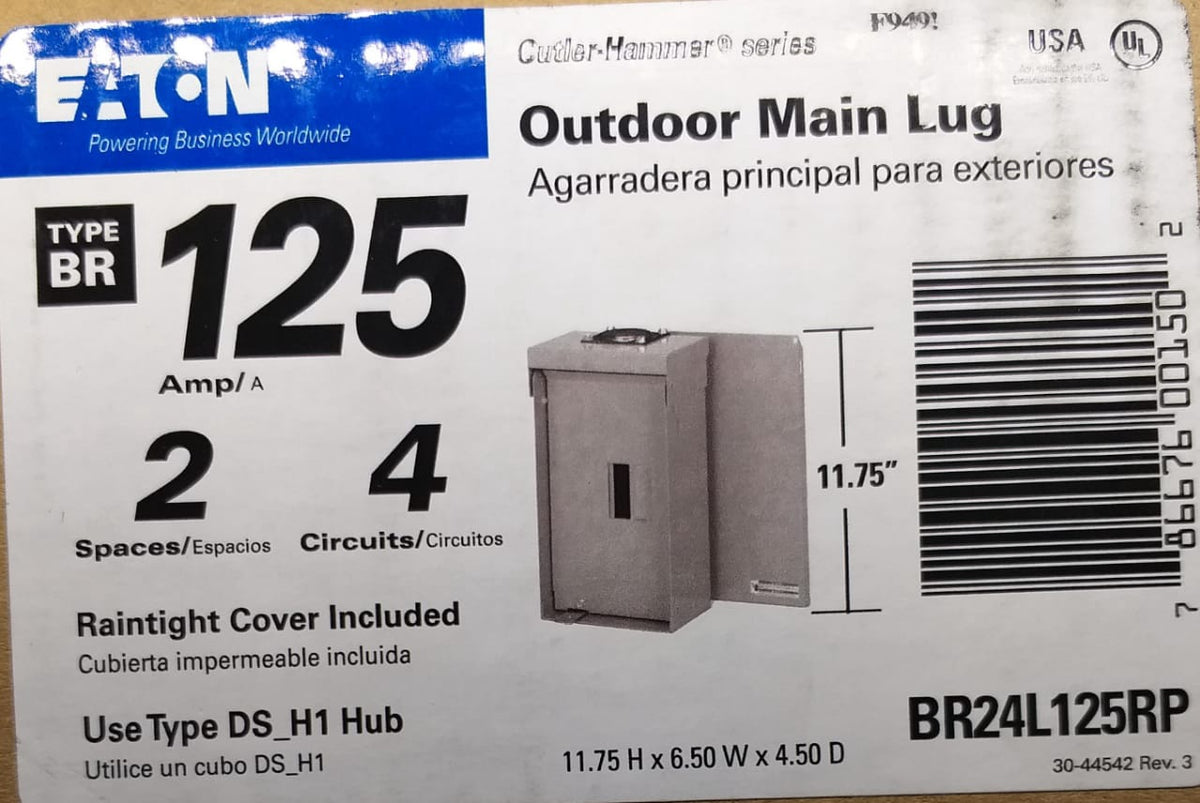 TYE Breaker Panel 2X4 Eaton BR24L125RP Weatherproof 125AMPS