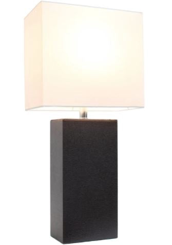 ELEGANT DESIGN Table Lamp Elegant Designs LT1025-BWN Modern Leather White Fabric Shade Espresso