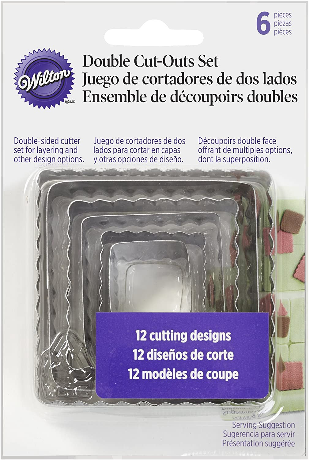 WILTON Baking Cookie Cutter Double CUT-OUTS 6PCS Set Square 417-2582