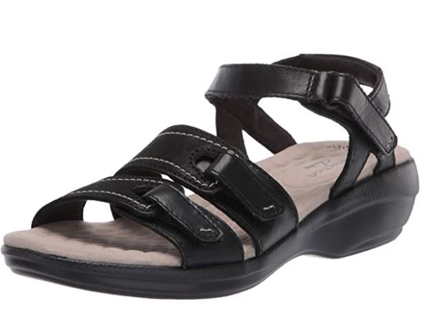 CLARKS Footwear Women's Alexis Shine Sandal Black LEATHER/NUBUCK Combi