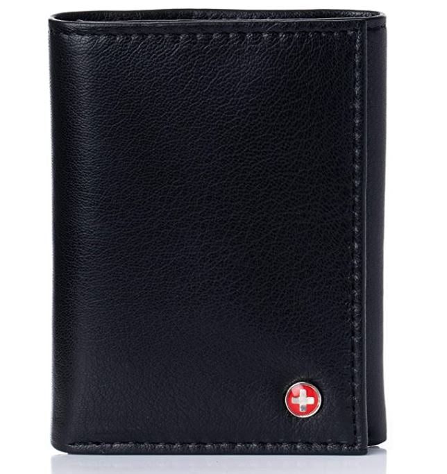 ALPINESWISS Wallet Men Alpine Swiss Trifold Wallet Genuine Leather Black