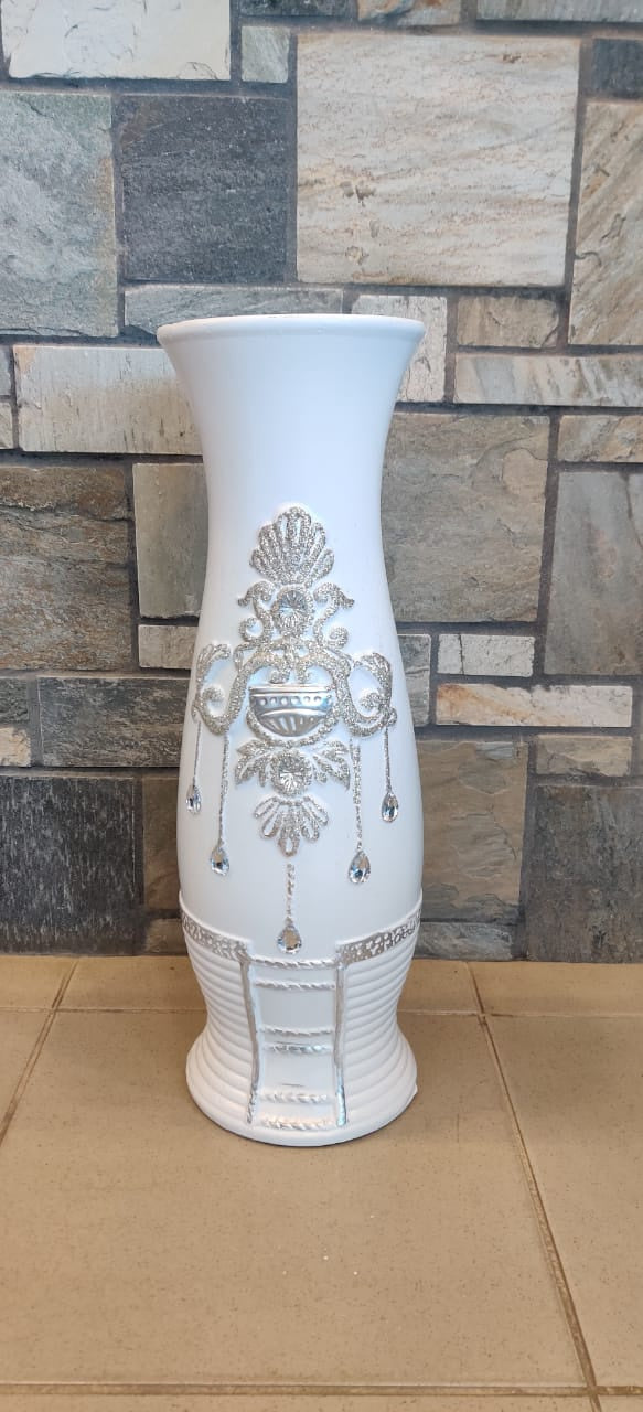 Vase 24" EQ112 White and Silver