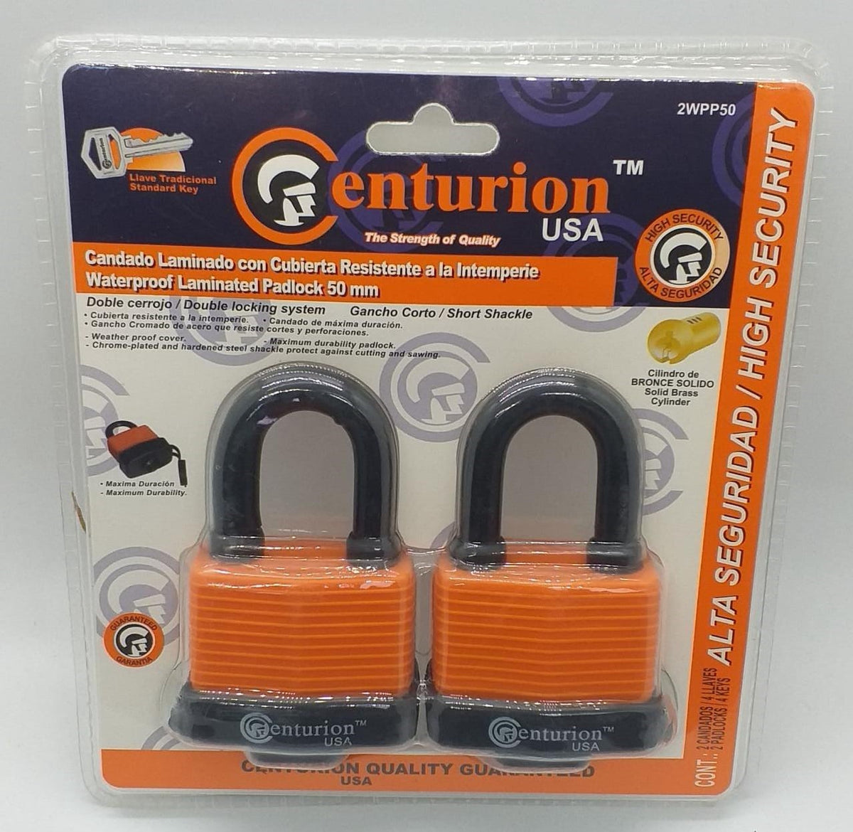CENTURION Padlock 50MM (2PCS) 2WPP50 W/PROOF