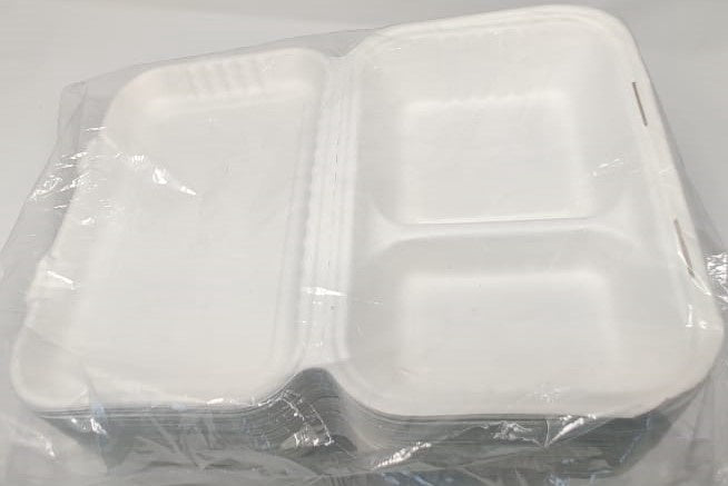 Food Box Biodegradable 9" X 6" 50PCS Pack 2 Comparment