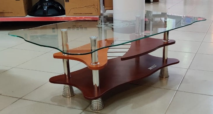 Glass Table Light & Dark Brown Wood & Clear Glass AB340