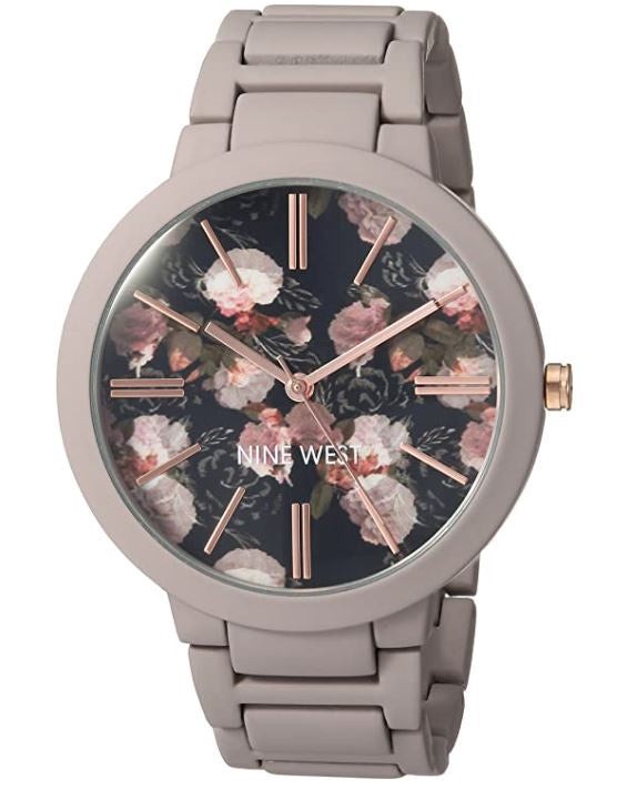 NINE WEST Watch Women's NW/2096BKGY Matte Mauve Rubberized Bracelet
