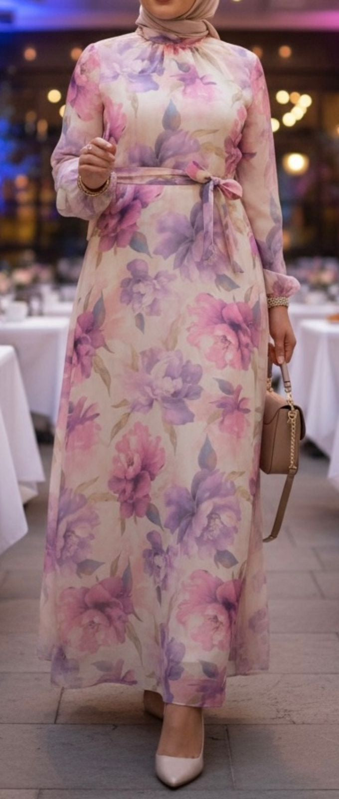 Dress Floral Lined Print Pink