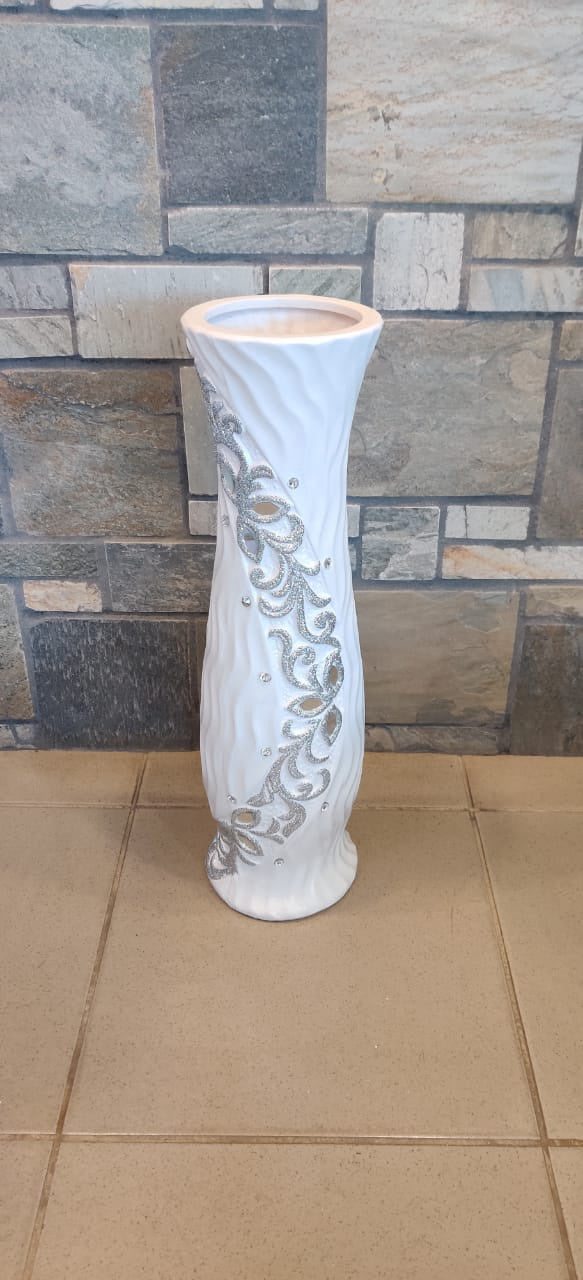 Vase 24" EQ117 White and Silver